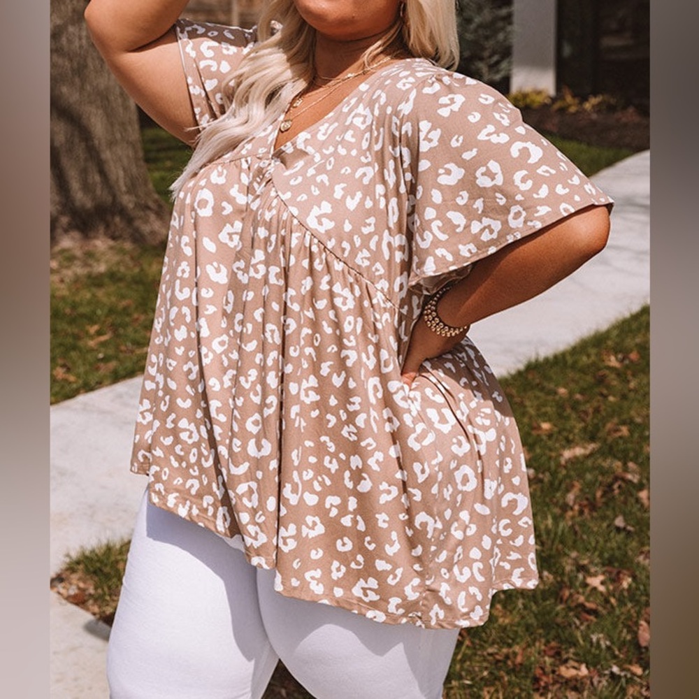 ENTRO LEOPARD BABYDOLL TOP TAUPE